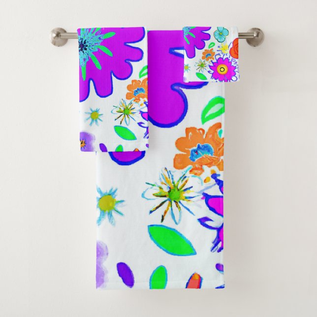 Colourful Flowers Pattern Bath Towel Set (Insitu)