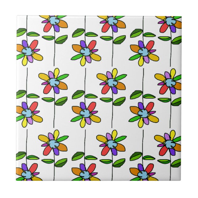 Colourful Flowers Pattern Ceramic Tile (Front)