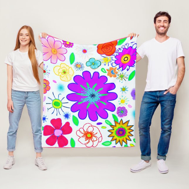 Colourful Flowers Pattern Fleece Blanket (In Situ)