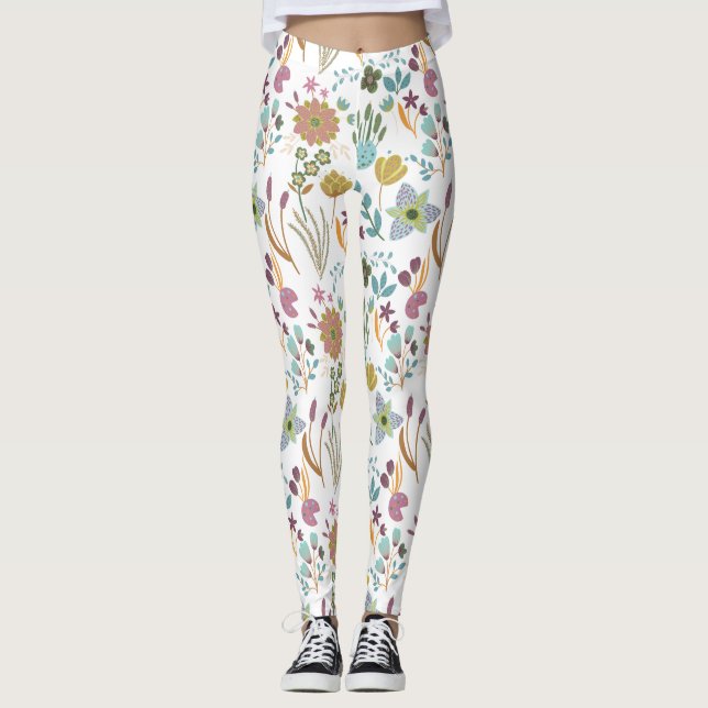 Colourful Flowers Pattern Leggings (Front)