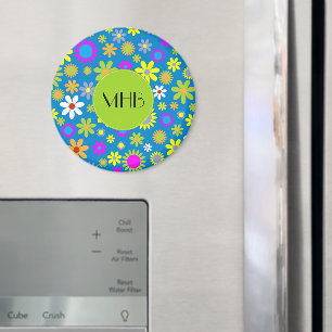 Colourful Flowers, Pattern Of Flowers, Monogram Magnet