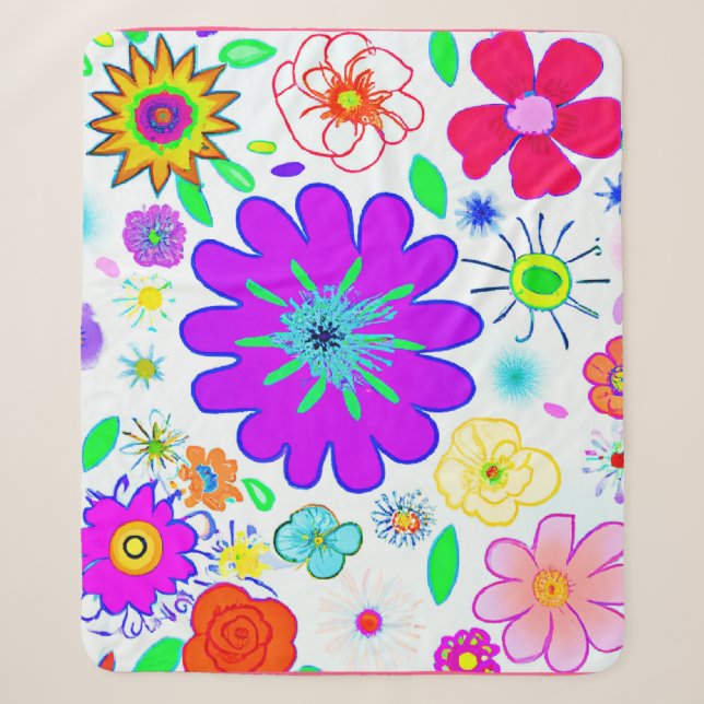 Colourful Flowers Pattern Sherpa Blanket (Front)