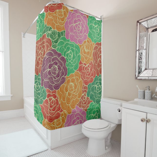 Colourful Flowers Pattern Shower Curtain (In Situ)
