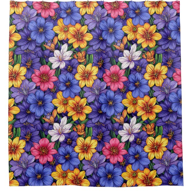 Colourful flowers pattern shower curtain (Front)