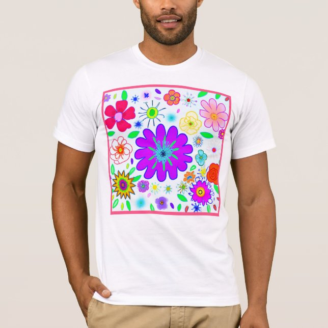 Colourful Flowers Pattern T-Shirt (Front)