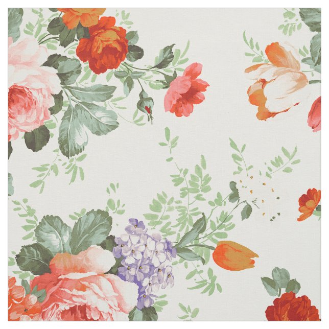 Colourful Flowers Pattern White Background Fabric (Swatch)