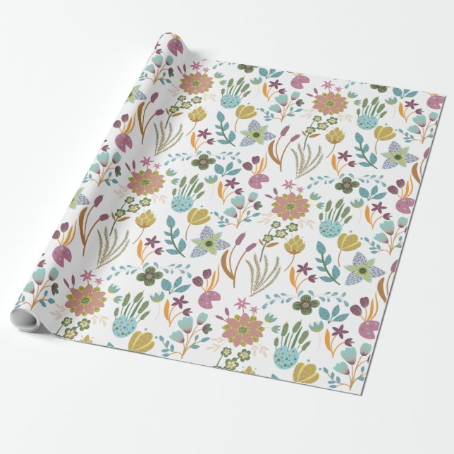 Colourful Flowers Pattern Wrapping Paper (Unrolled)