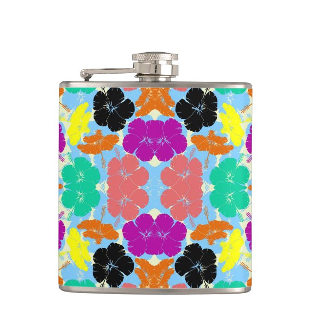 Colourful flowers patterns design hip flask (Front)