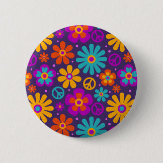 Colourful Flowers Peace Love Groovy Retro Hippie 6 Cm Round Badge
