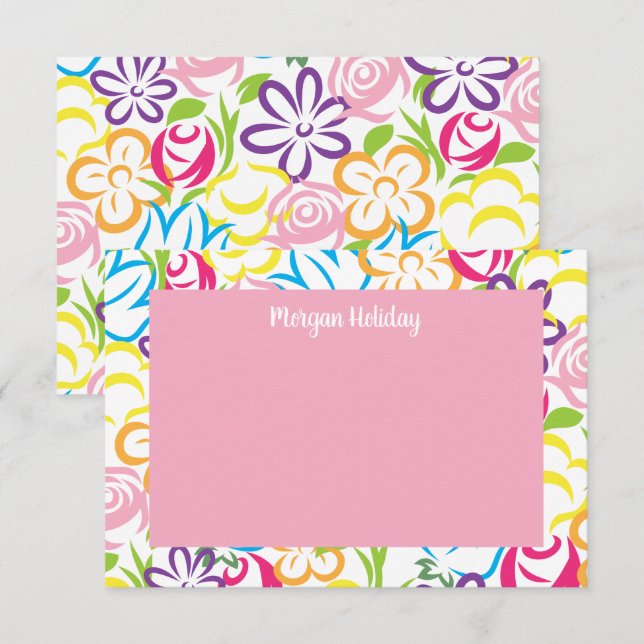 Colourful Flowers Personalised Note Cards (Front/Back)
