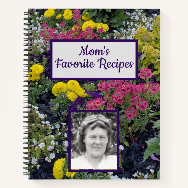 Colourful Flowers Photo Mum's Favourite Recipe Boo Notebook (Front)