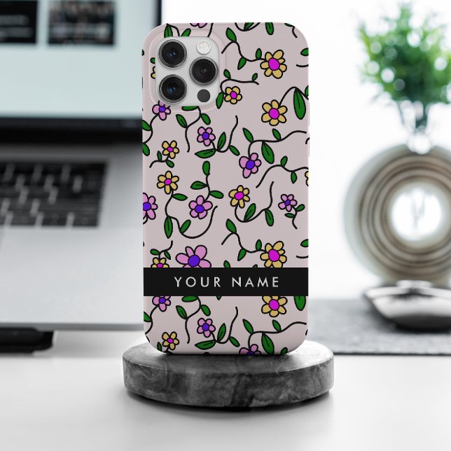 Colourful Flowers, Pink Background, Black iPhone Case (Creator Uploaded)