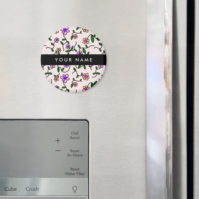 Colourful Flowers, Pink Background, Black Magnet (In Situ (Fridge))