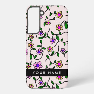 Colourful Flowers, Pink Background, Black Samsung Galaxy Case