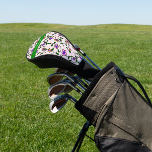 Colourful Flowers, Pink Background, Green Golf Head Cover