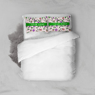 Colourful Flowers, Pink Background, Green Pillowcase