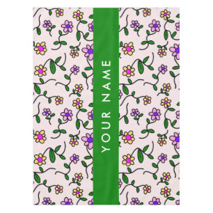 Colourful Flowers, Pink Background, Green Tablecloth