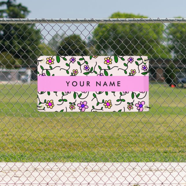 Colourful Flowers, Pink Background, Pink Banner (Insitu)