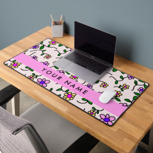 Colourful Flowers, Pink Background, Pink Desk Mat