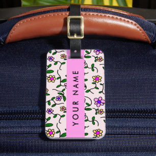 Colourful Flowers, Pink Background, Pink Luggage Tag