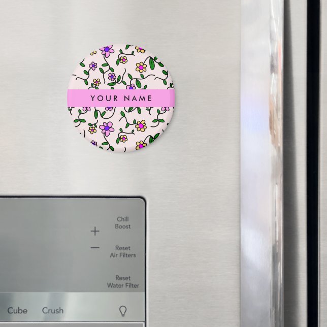 Colourful Flowers, Pink Background, Pink Magnet (In Situ (Fridge))