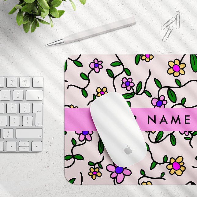 Colourful Flowers, Pink Background, Pink Mouse Pad (Creator Uploaded)