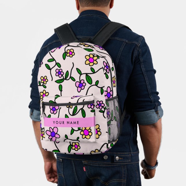 Colourful Flowers, Pink Background, Pink Printed Backpack (Insitu (Model))