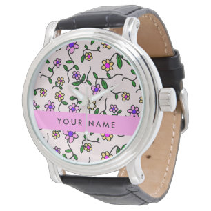 Colourful Flowers, Pink Background, Pink Watch