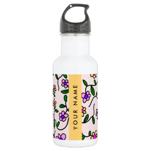 Colourful Flowers, Pink Background, Yellow 532 Ml Water Bottle