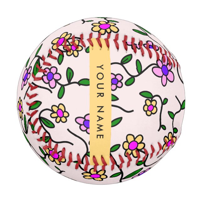 Colourful Flowers, Pink Background, Yellow Baseball (Front Left)