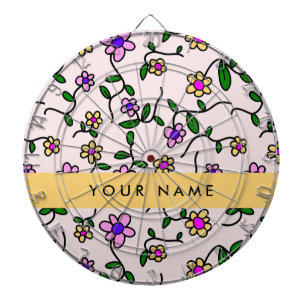 Colourful Flowers, Pink Background, Yellow Dartboard