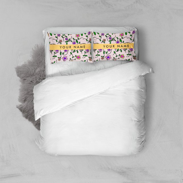 Colourful Flowers, Pink Background, Yellow Pillowcase (Creator Uploaded)