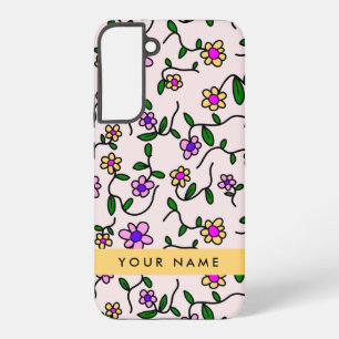 Colourful Flowers, Pink Background, Yellow Samsung Galaxy Case