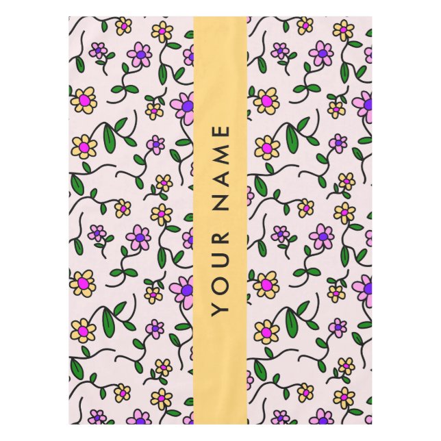 Colourful Flowers, Pink Background, Yellow Tablecloth (Front)
