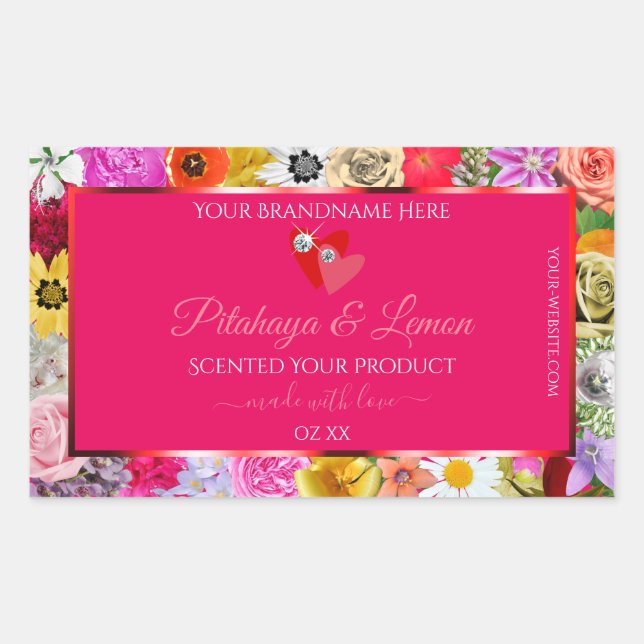 Colourful Flowers Pink Product Labels Hearts Jewel (Front)