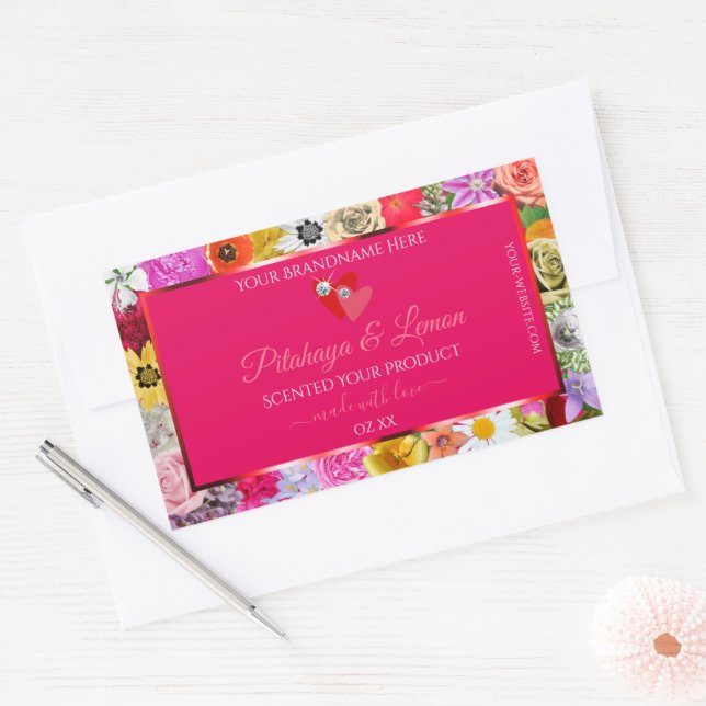 Colourful Flowers Pink Product Labels Hearts Jewel (Envelope)