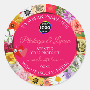 Colourful Flowers Pink Product Labels Hearts Logo