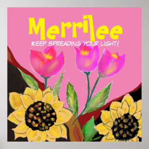 Colourful Flowers Pink Tulips & Yellow Sunflowers Poster