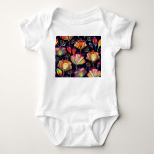 Colourful Flowers Plants Vintage Pattern Baby Bodysuit