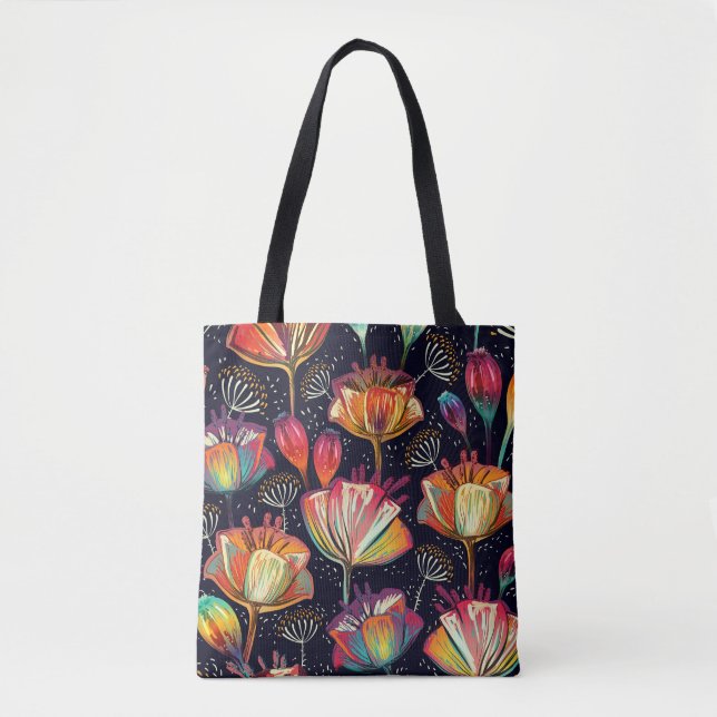 Colourful Flowers Plants Vintage Pattern Tote Bag (Front)
