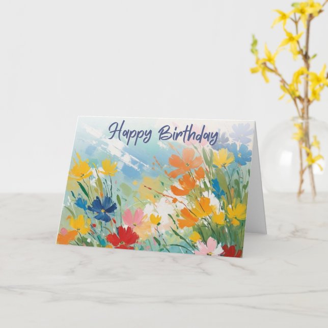 Colourful Flowers Pretty Floral Happy Birthday Card (Yellow Flower)