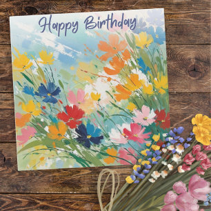 Colourful Flowers Pretty Floral Happy Birthday Card