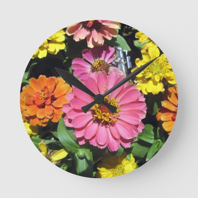 Colourful Flowers Round Clock (Front)