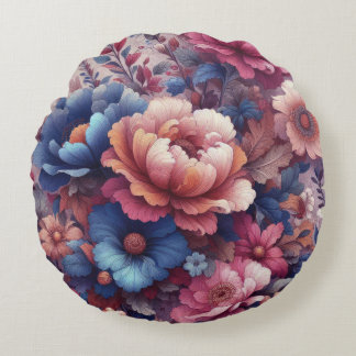 Colourful flowers round cushion