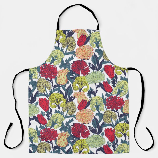 Colourful flowers: seamless white pattern. apron (Front)