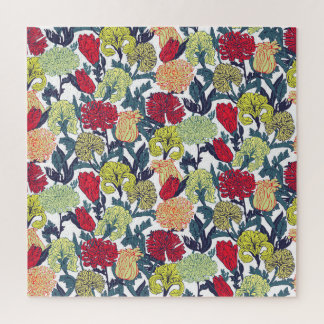 Colourful flowers: seamless white pattern. jigsaw puzzle