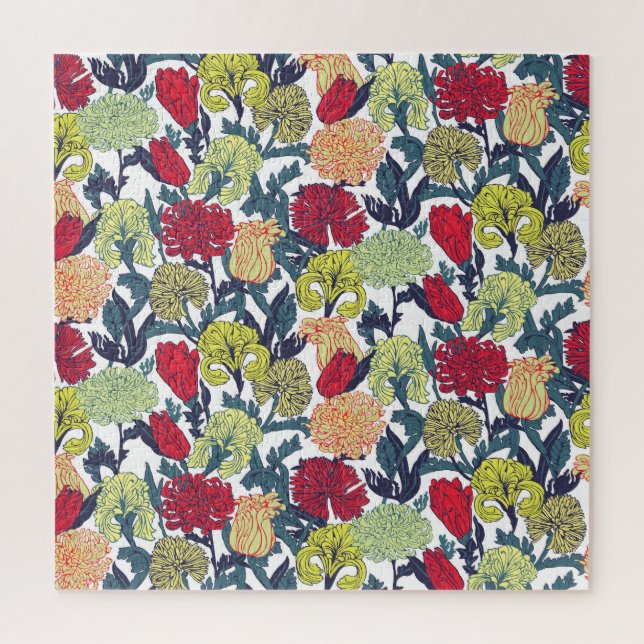 Colourful flowers: seamless white pattern. jigsaw puzzle (Vertical)