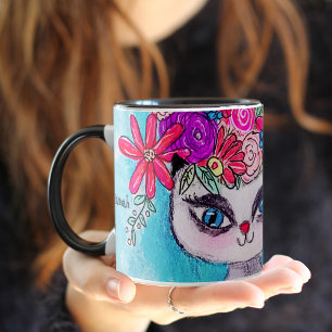 Colourful Flowers Siamese Cat Cute Illustration Fu Mug