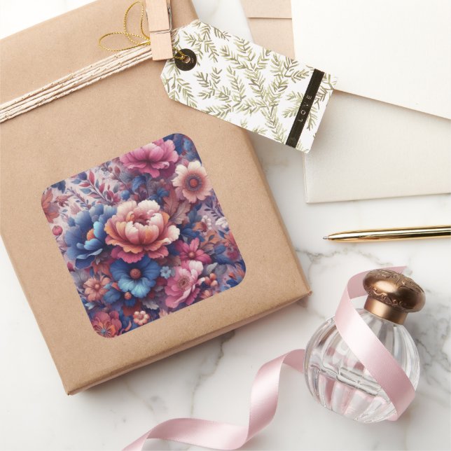 Colourful flowers square sticker (Gifting)
