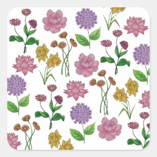 Colourful flowers square sticker